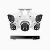H800X - 4K 8 Channel PoE Security System with 2 Bullet & 3 Turret Cameras, 1/1.8'' BSI Sensor, f/1.6 Aperture (0.003 Lux), Siren & Strobe Alarm,Two-Way Audio, Human & Vehicle Detection, Perimeter Protection, Works with Alexa, All-Metal Housing
